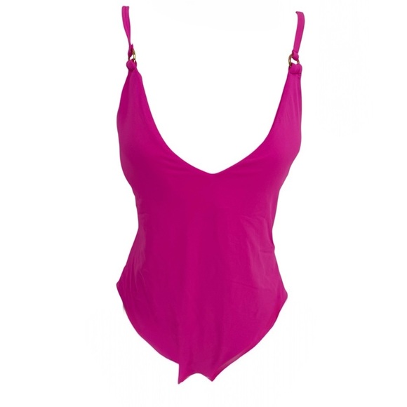 Trina Turk NWT  Swimsuit Women's Twist Back High Leg One Piece Pink Size 14 - Picture 1 of 7